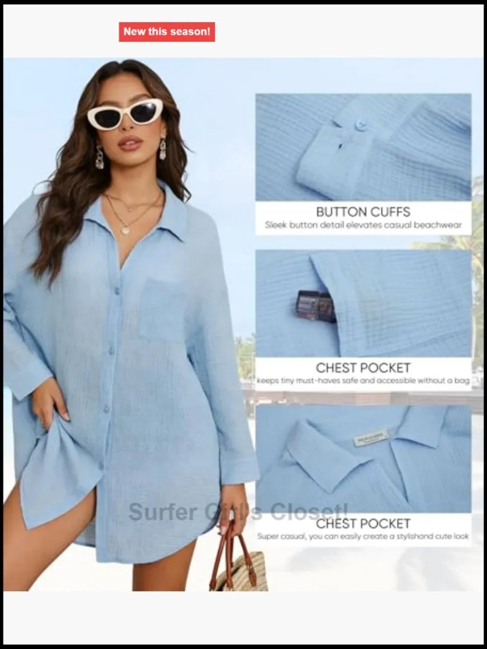 2 Pack Womens Swimsuit Cover Up 100% Cotton Seersucker Button Down Beach Shirt